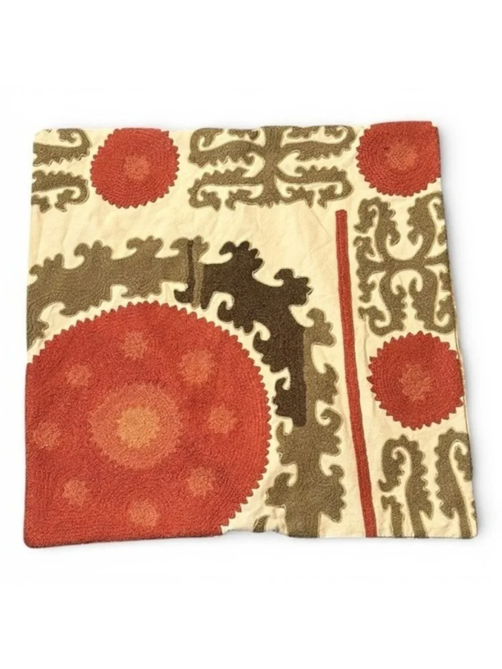 Pottery Barn 26x26 Suzani Pillow Cover 100% Cotton Earth Tone Mediterranean Boho